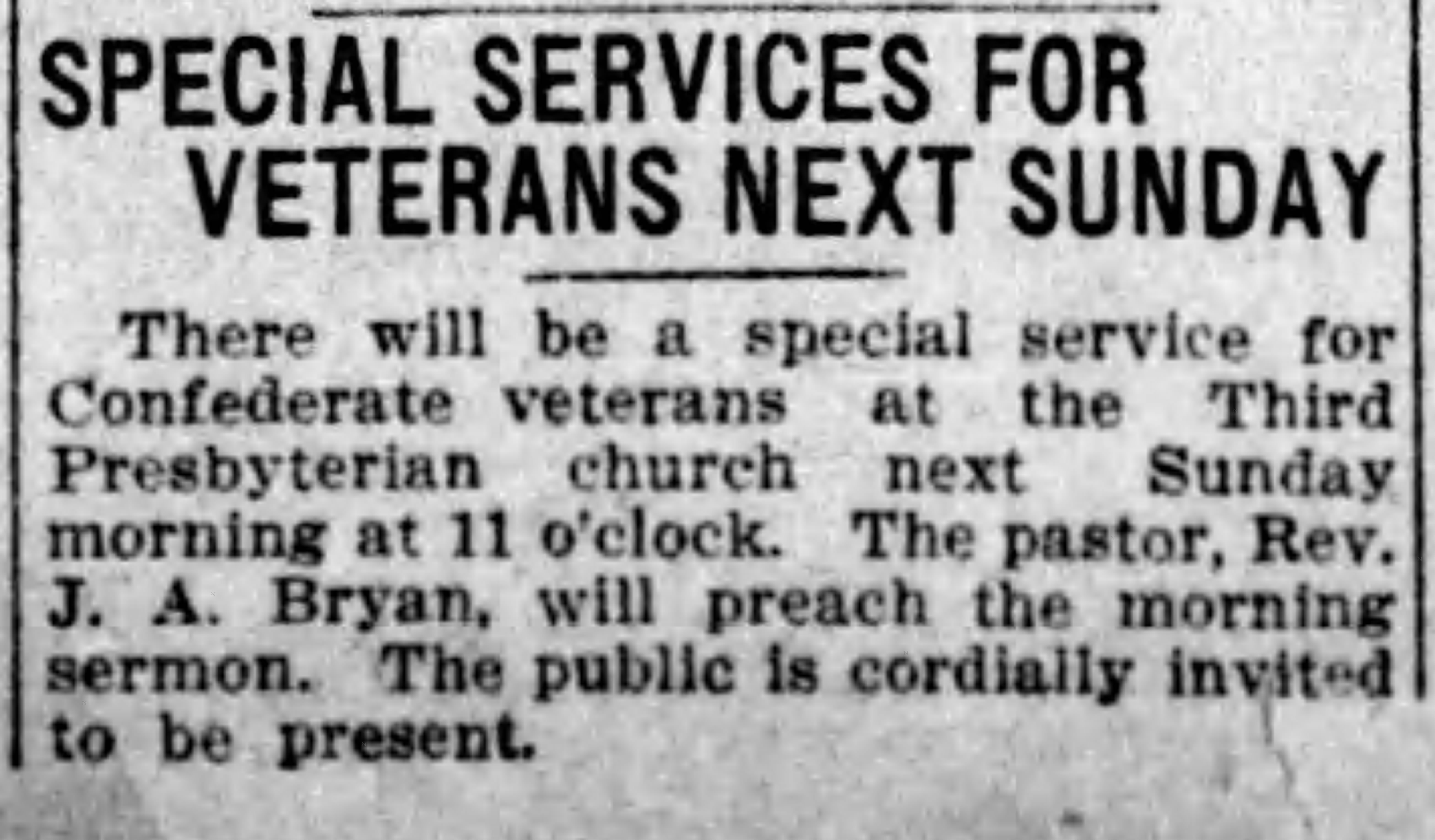 Special Services for Veterans Next Sunday